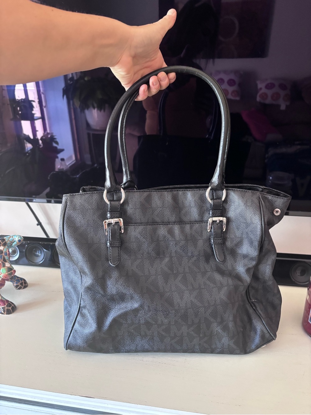 Michael Kors Dark Black Monogram Tote with Double Handles